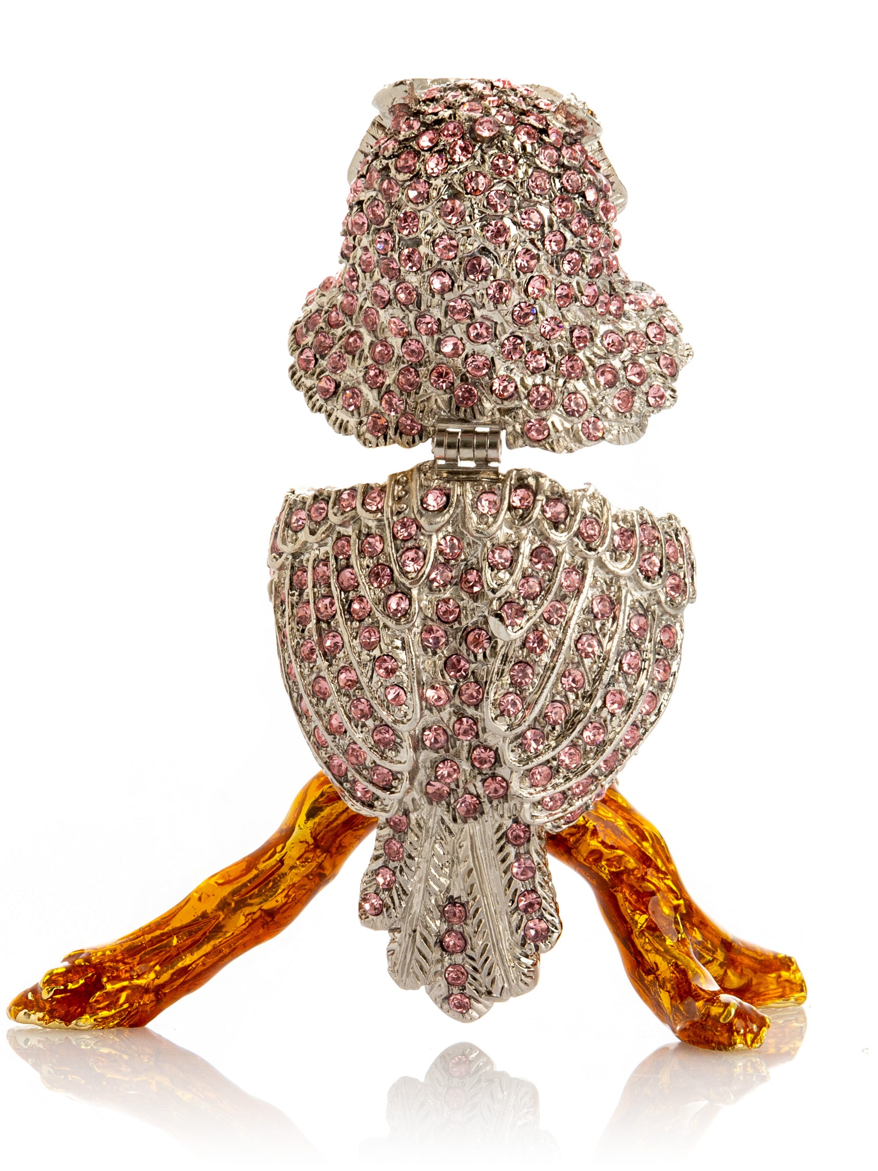 Keren Kopal Pink & Silver Crystal Owl on Amber Tree Branch Trinket Box