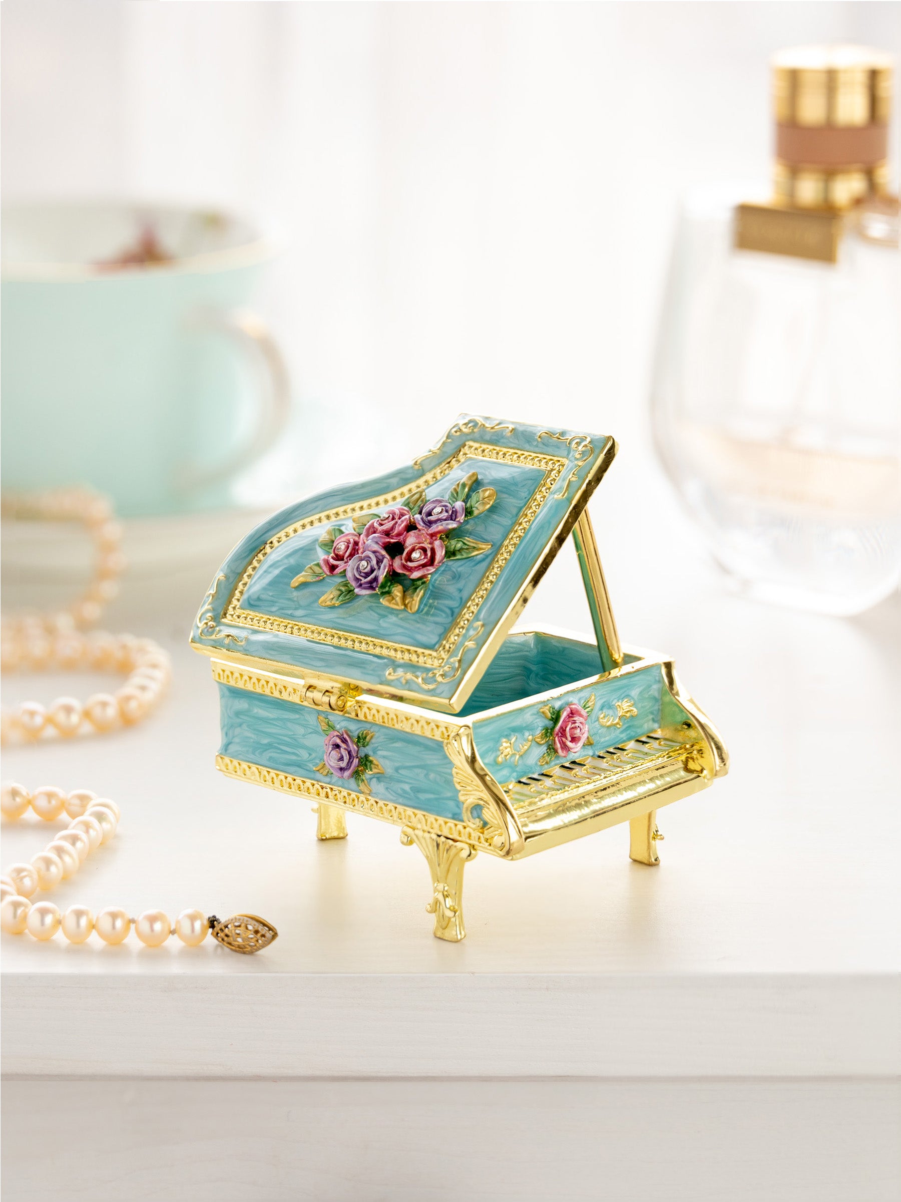 Turquoise Piano with Flowers