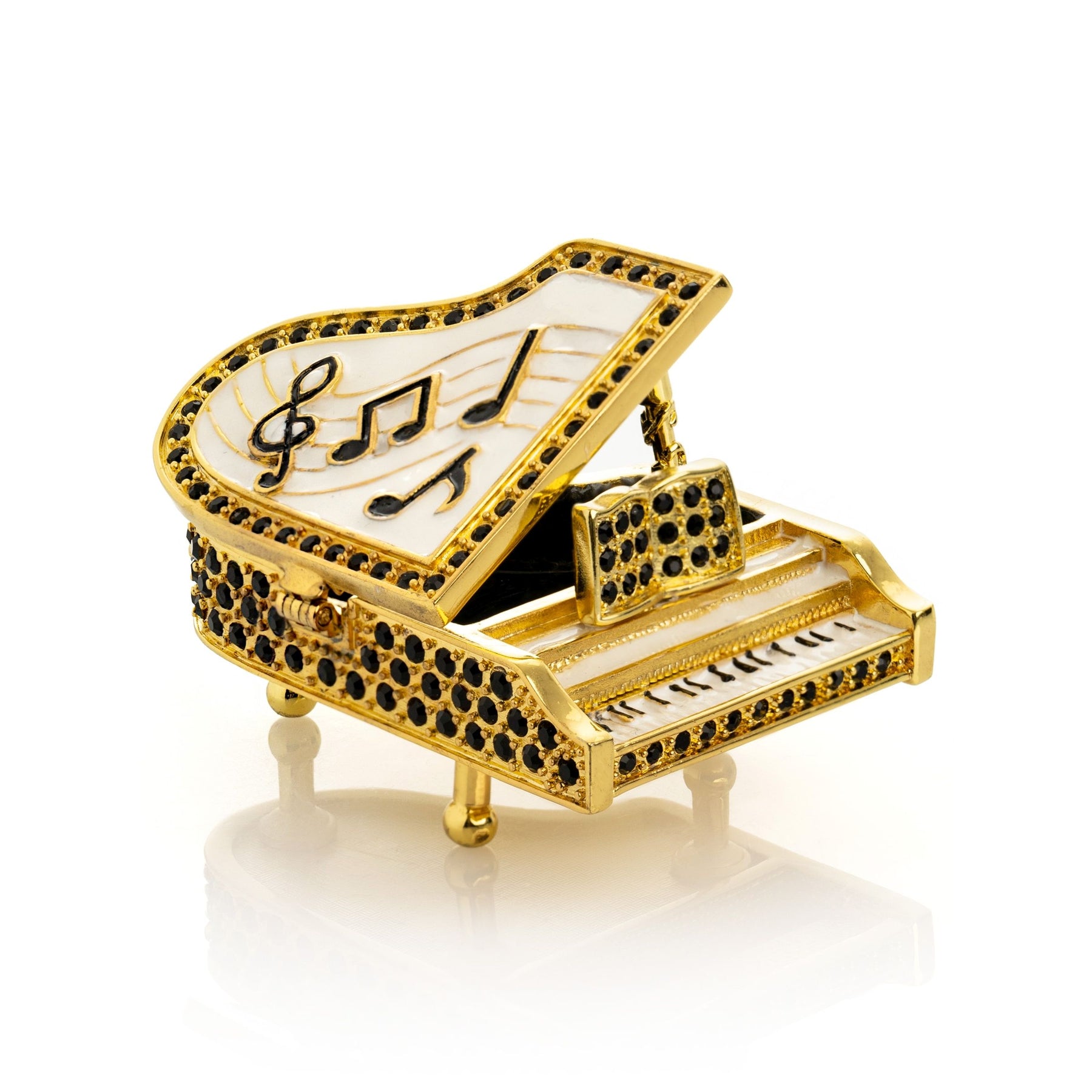 Golden White Piano with Black Crystals