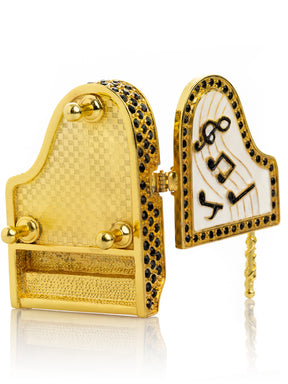 Golden White Piano with Black Crystals