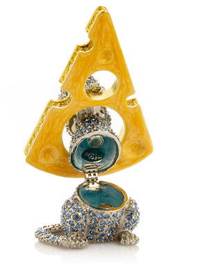 Keren Kopal Sparkling Mouse Peeking from Yellow Cheese Trinket Box