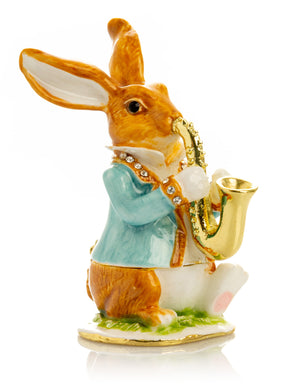 Rabbit playing the saxophone trinket box