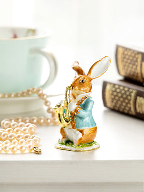 Rabbit playing the saxophone trinket box