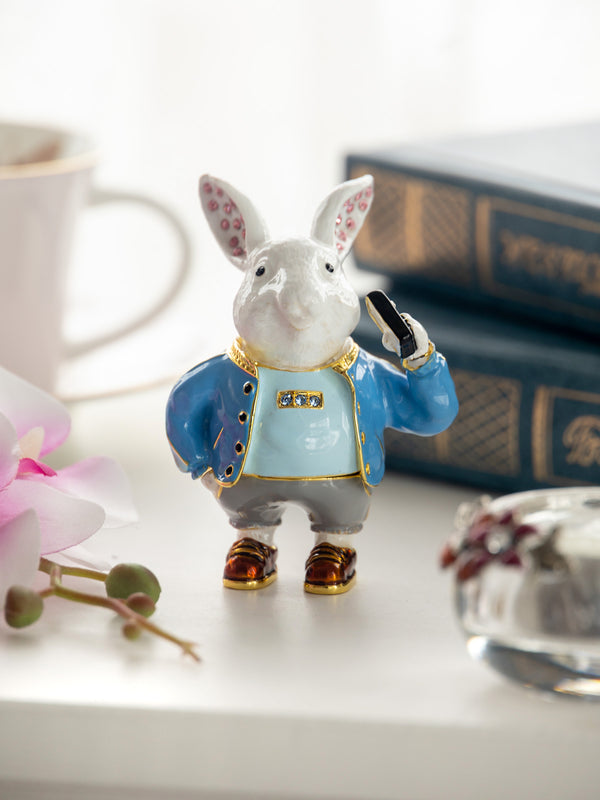 Lapin Homme d'Affaires avec Téléphone Portable Boîte à bijoux