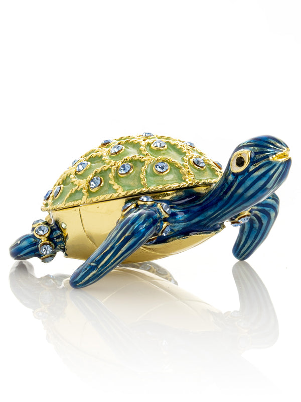 Boîte à bijoux Tortue Bleue à Coquille Dorée