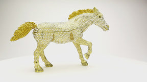 Large Golden Horse Decorated with White Crystals