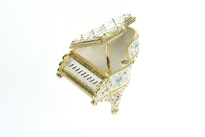 White Grand Piano Trinket Box decorated with flowers