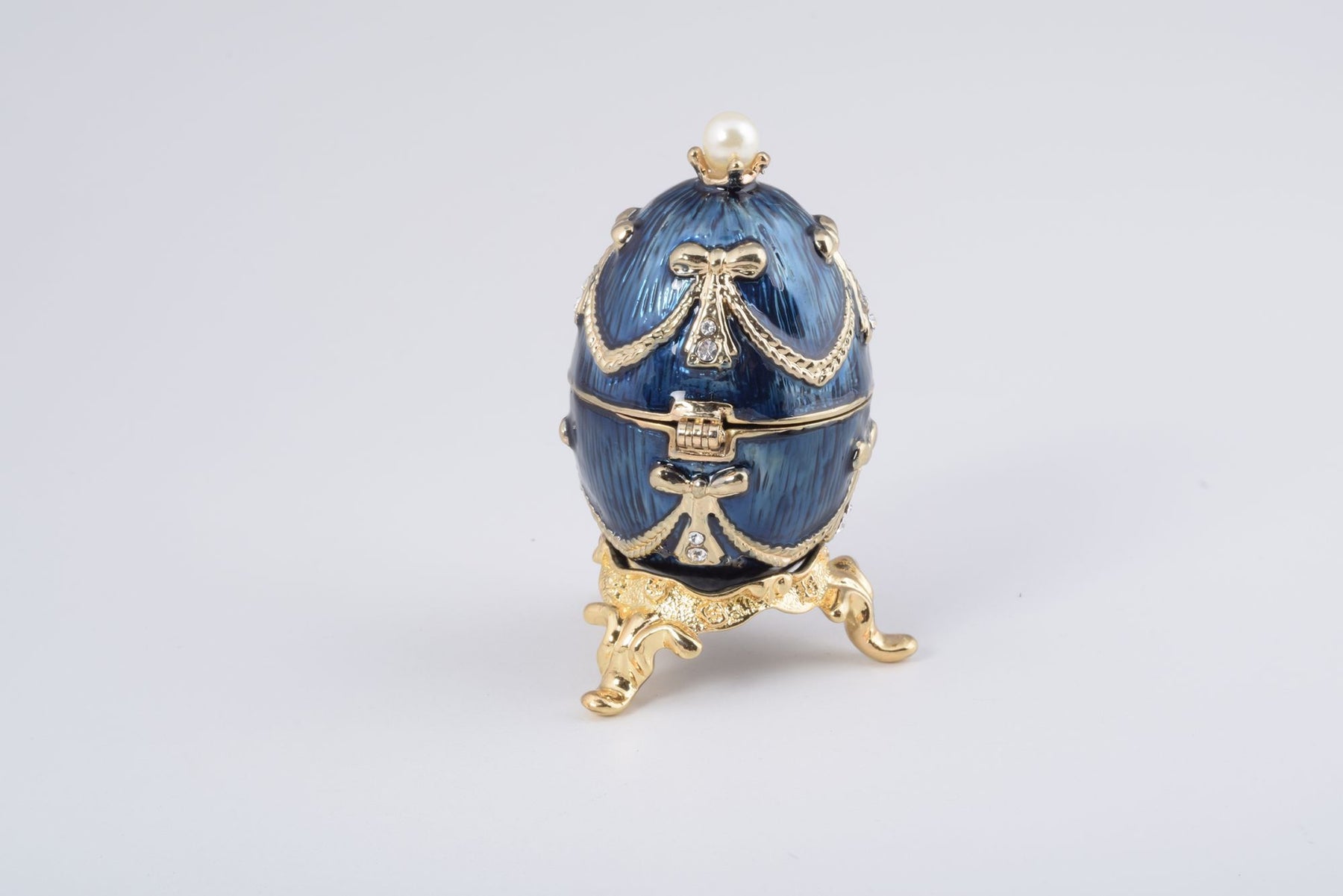 Blue & Gold Faberge Egg with a Perl on Top