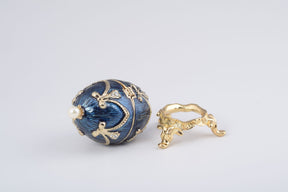 Blue & Gold Faberge Egg with a Perl on Top