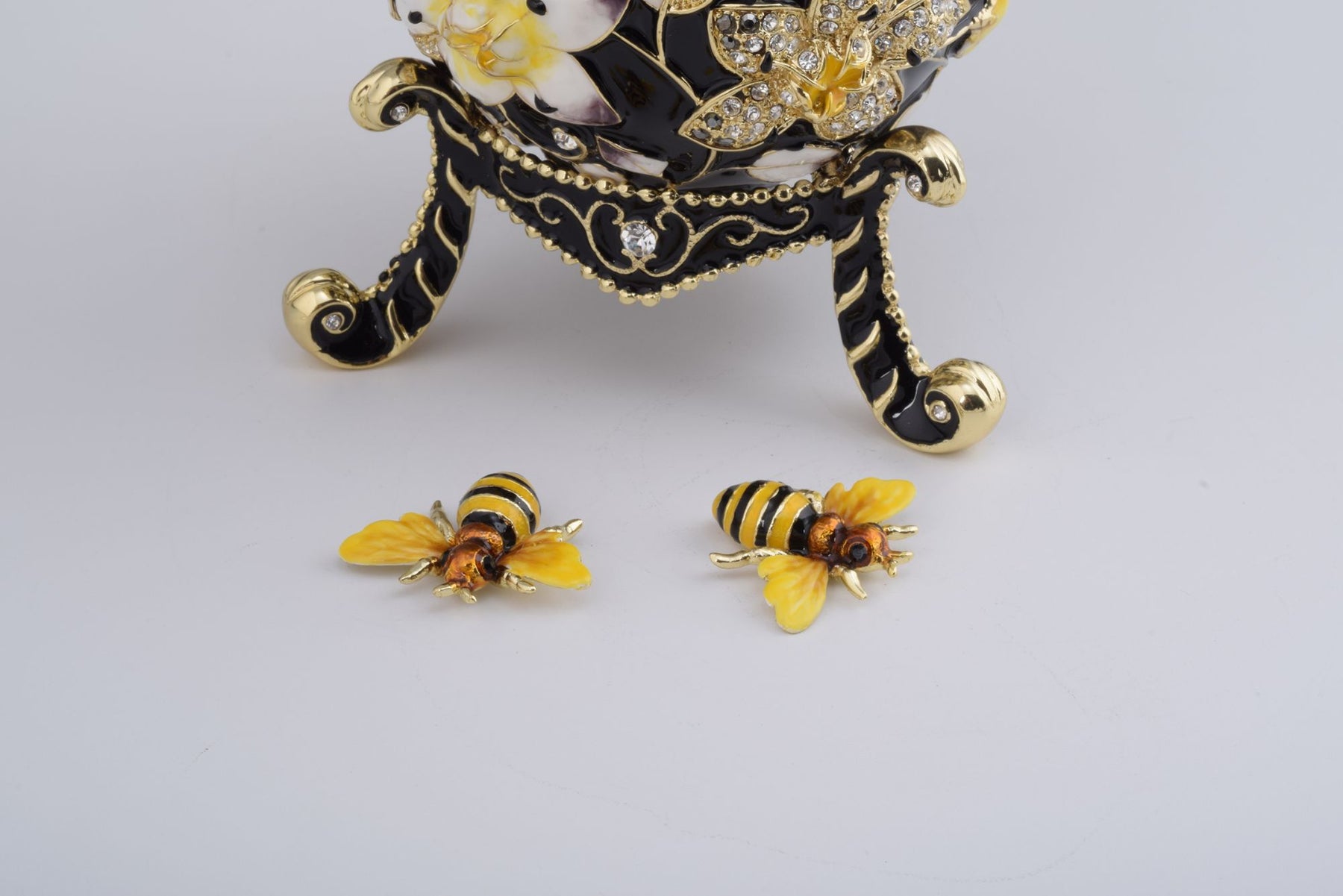 Black Faberge Egg Decorated with Bees and Flowers