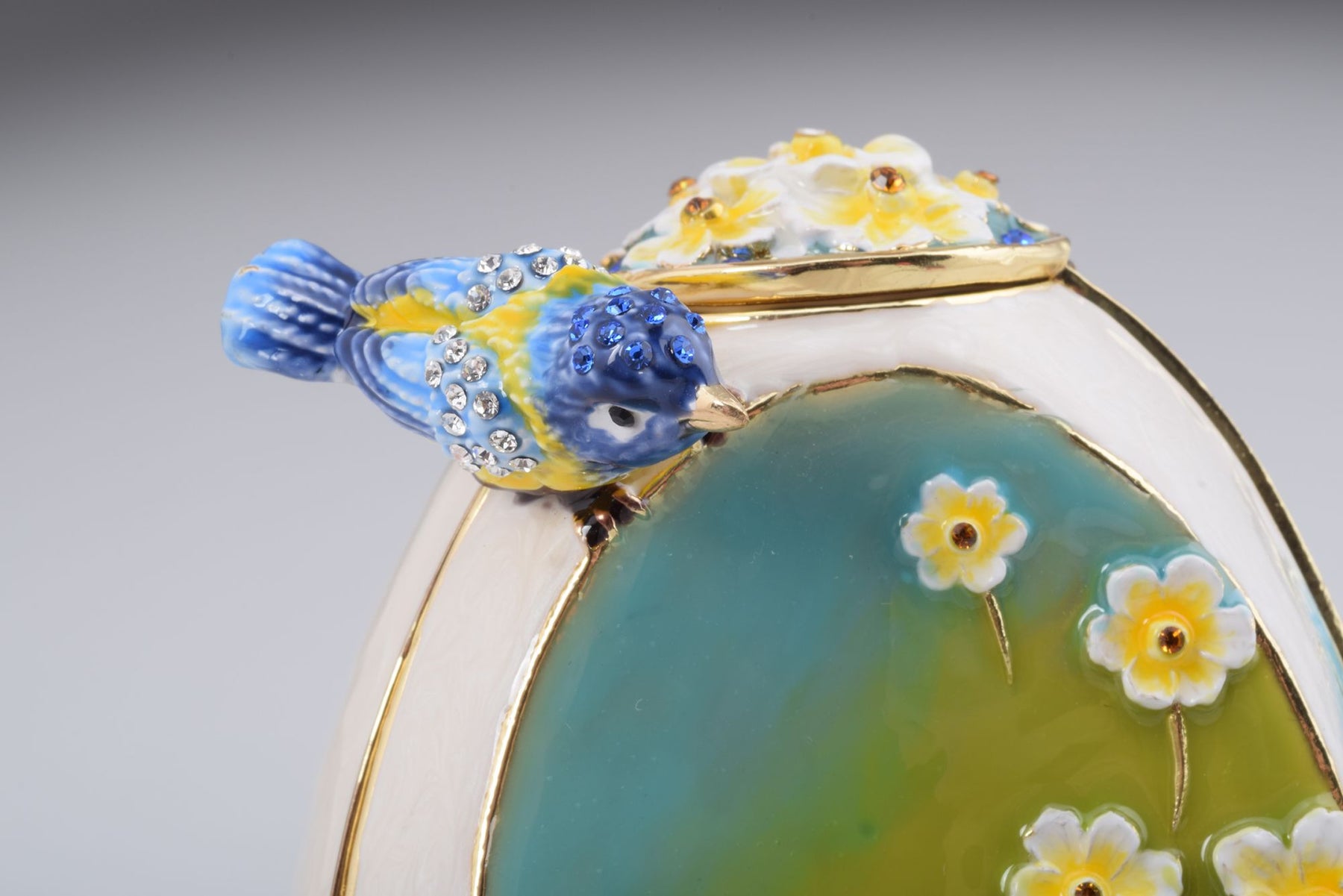 Birds and Flowers White Faberge Egg