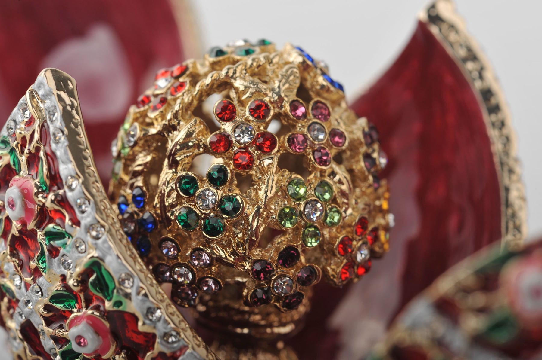 Red Roses Faberge Egg With a Surprise Colorful Ball Inside