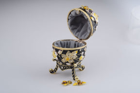 Black Faberge Egg Decorated with Bees and Flowers