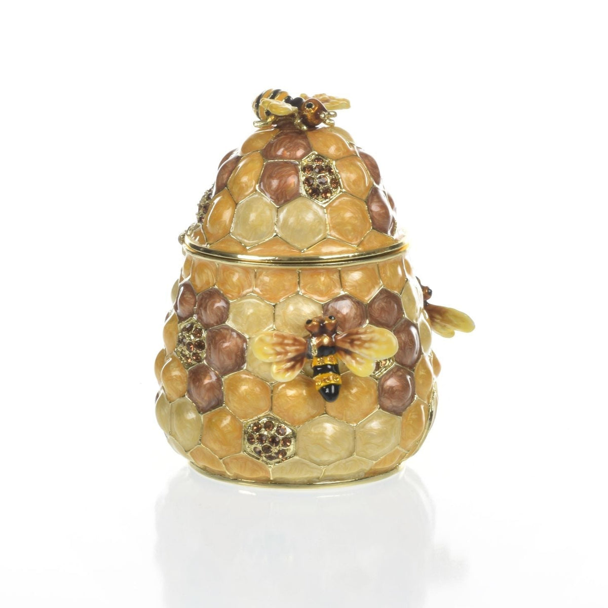 Honey Beehive with bees Trinket Box golden