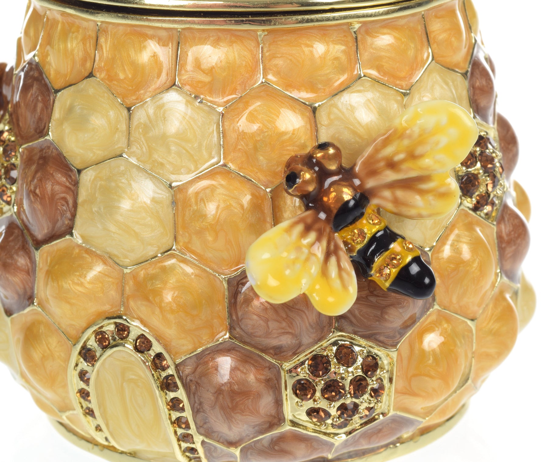 Honey Beehive with bees Trinket Box golden