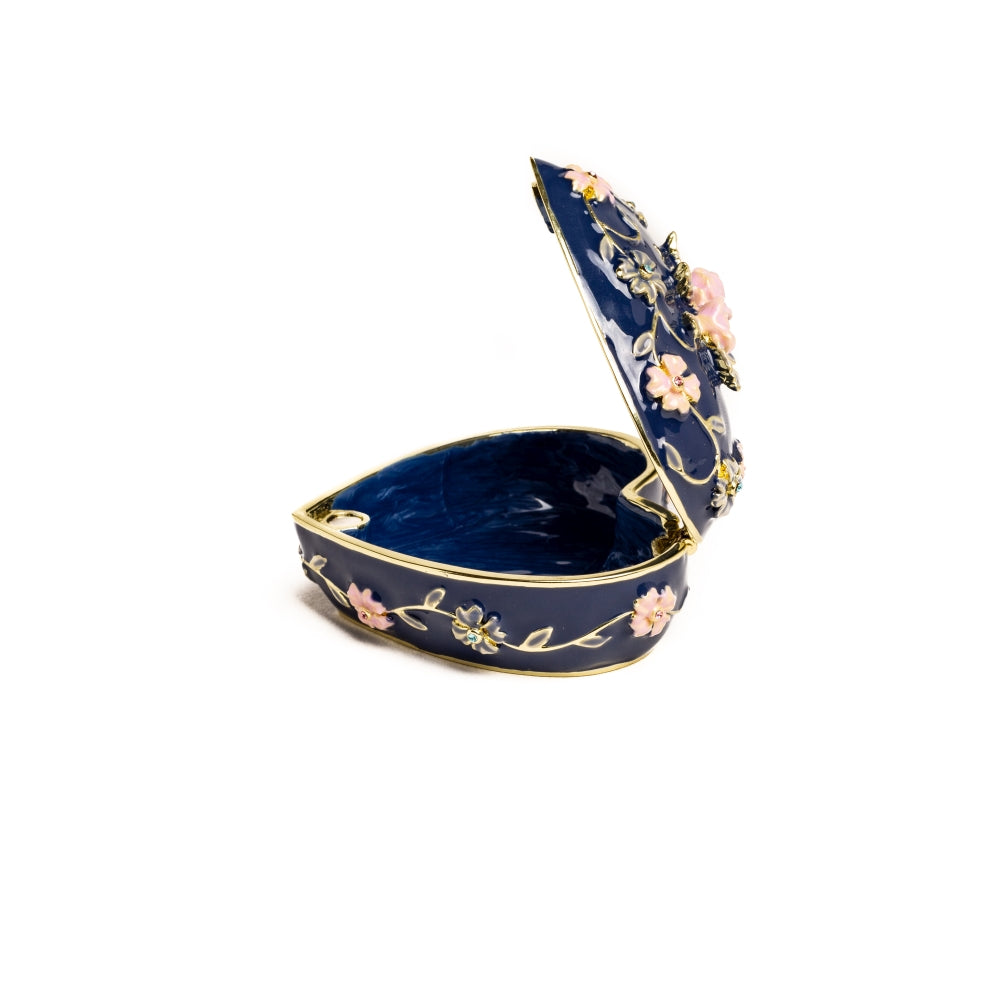 Blue Decorative Trinket Box with Flowers