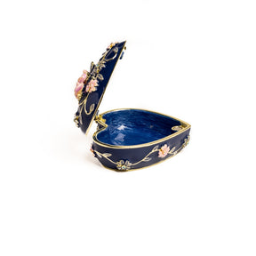 Blue Decorative Trinket Box with Flowers