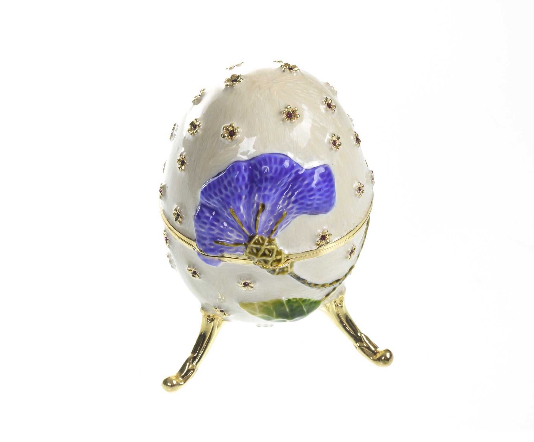 White with Blue flower Music box Fur Elise by Beethoven Faberge Egg