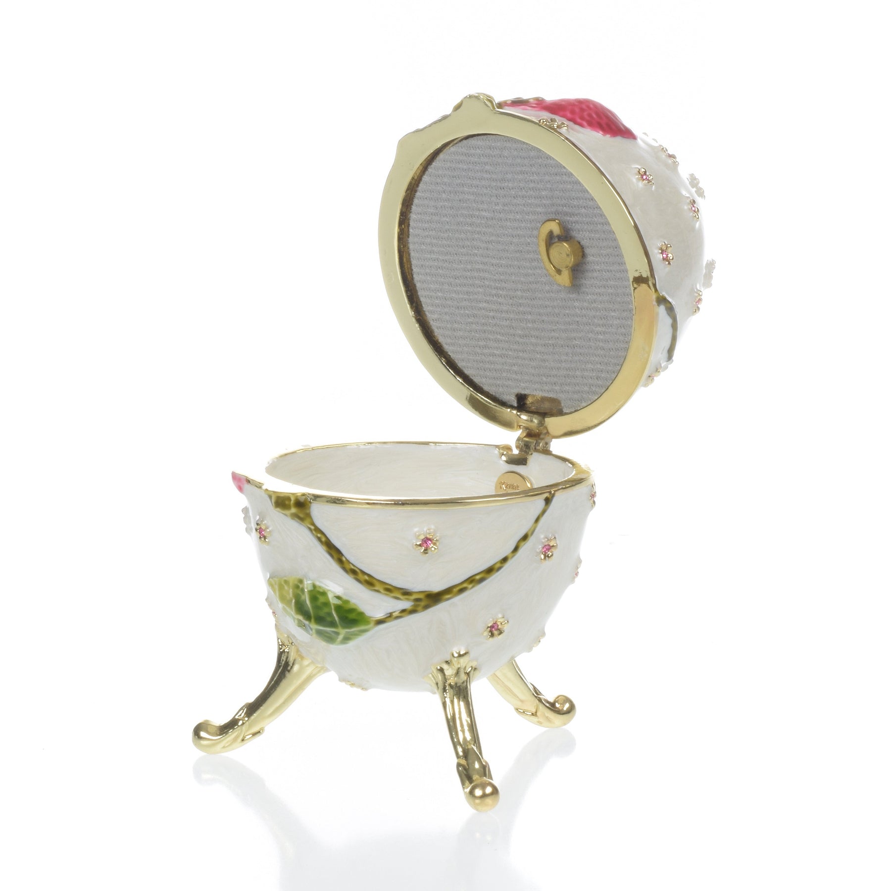 White with red flower Music box Fur Elise by Beethoven Faberge Egg