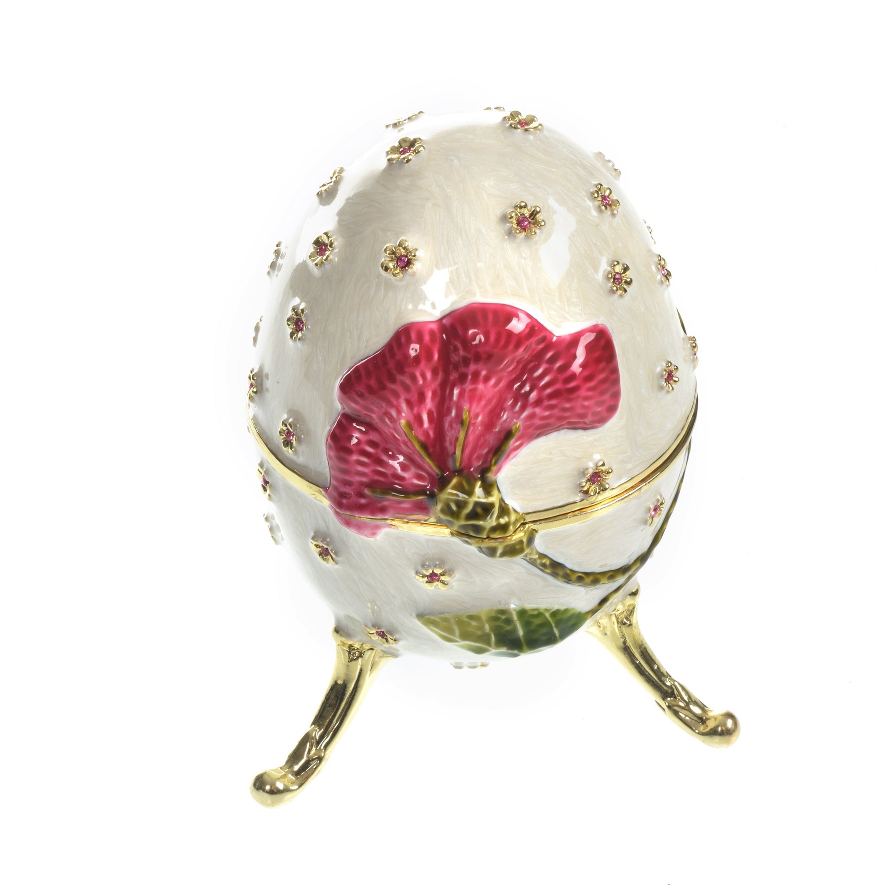 White with red flower Music box Fur Elise by Beethoven Faberge Egg