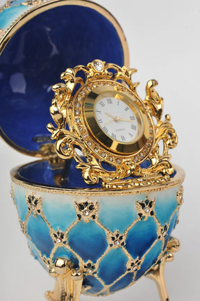 Blue Faberge Egg with Gold Clock