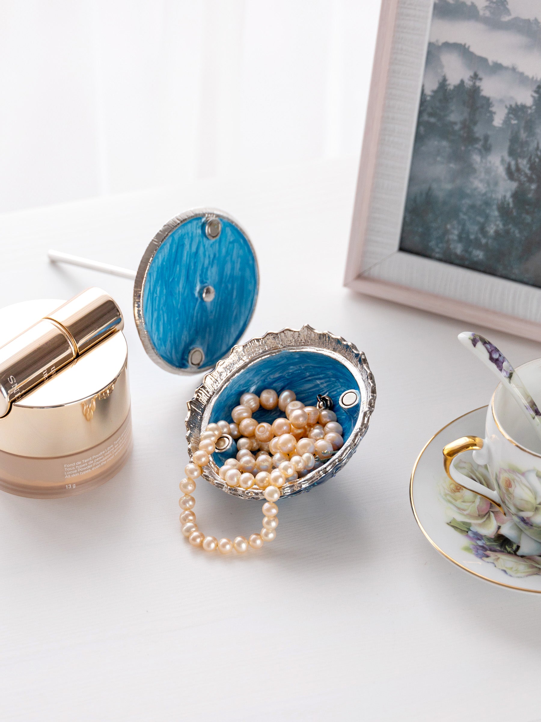 Blue Umbrella Trinket Box Handmade with Swarovski Crystals