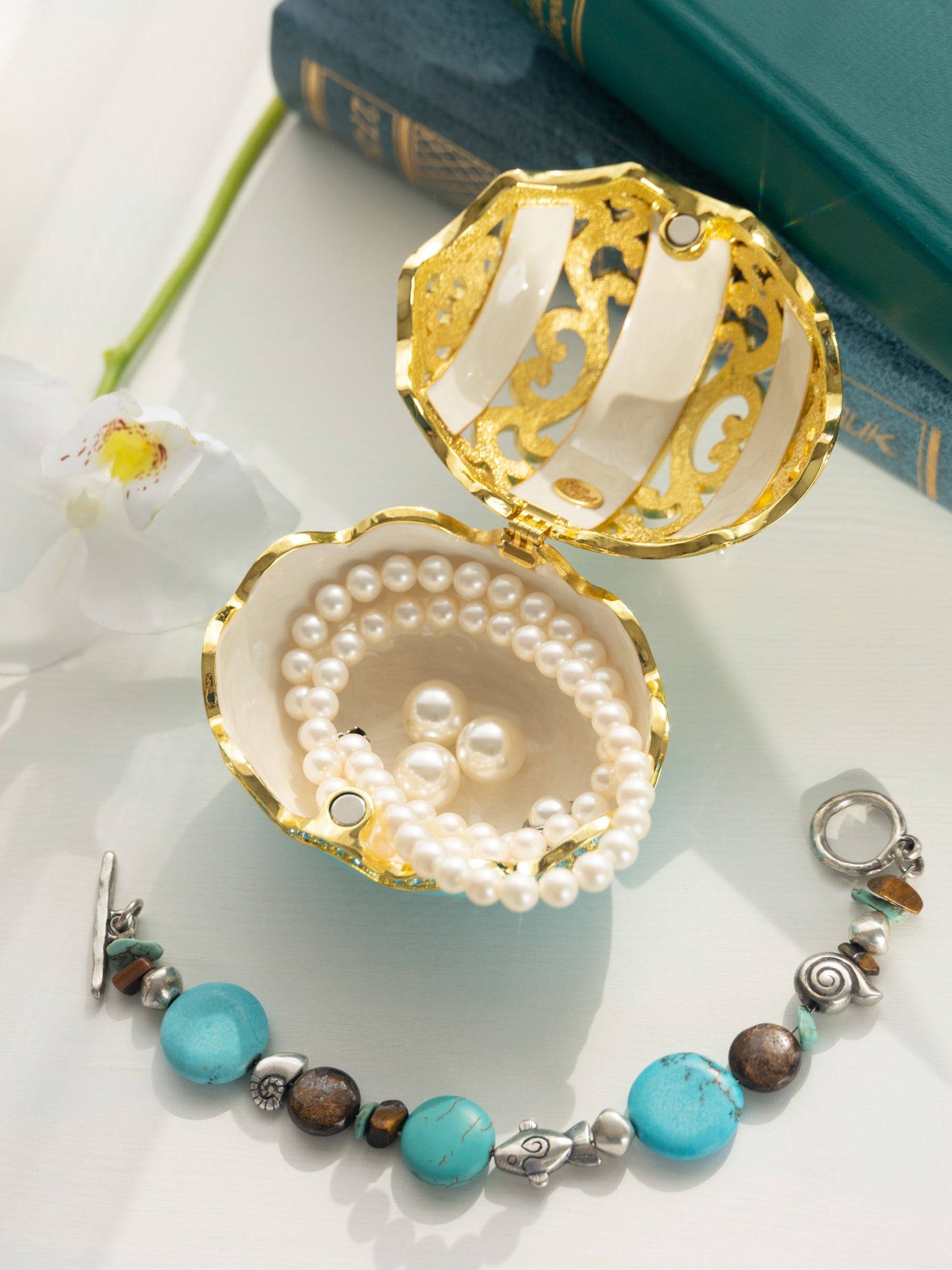 Turquoise Egg with pearls