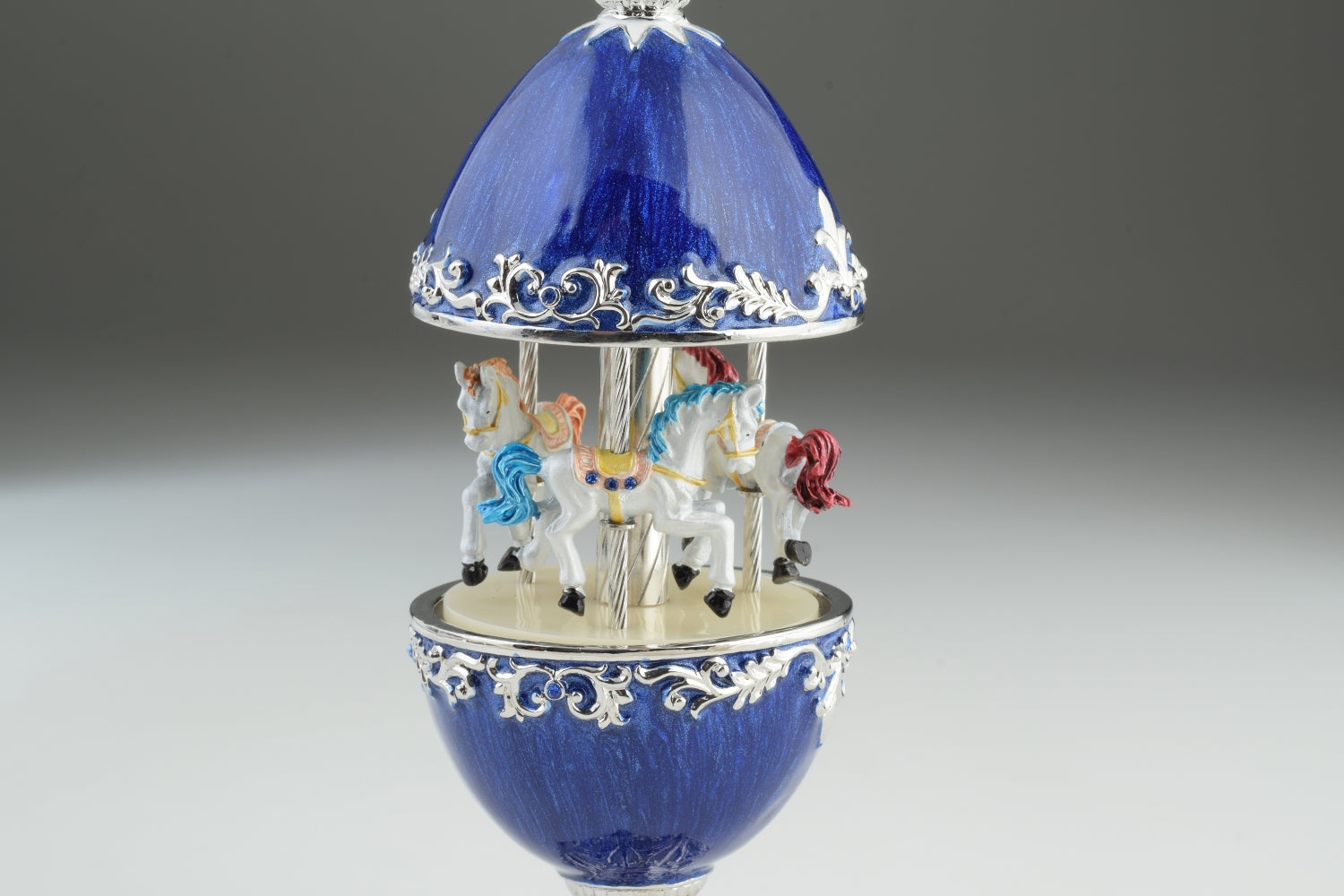 Blue Faberge Egg Carousel with White Royal Horses