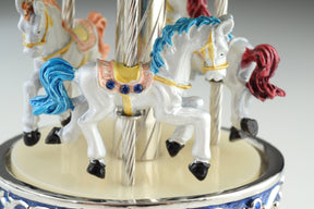 Blue Faberge Egg Carousel with White Royal Horses