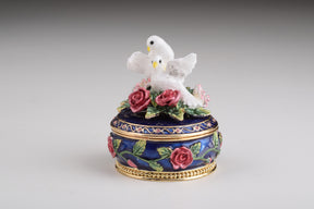 Blue Box with Roses Decorated with Two White Doves