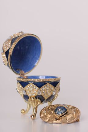 Blue Faberge Egg with Egg Pendant Inside