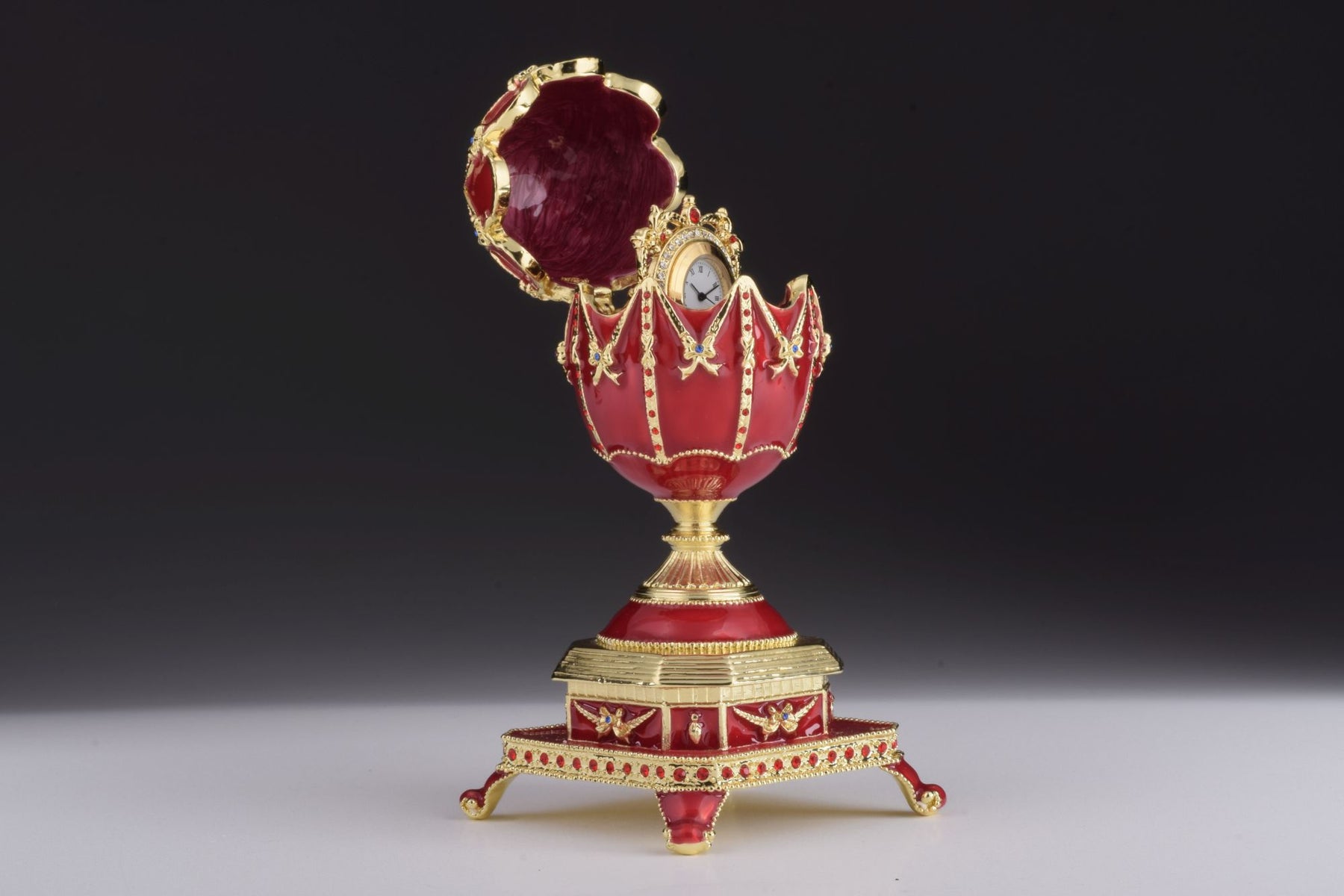 Red Faberge Egg with Clock Inside