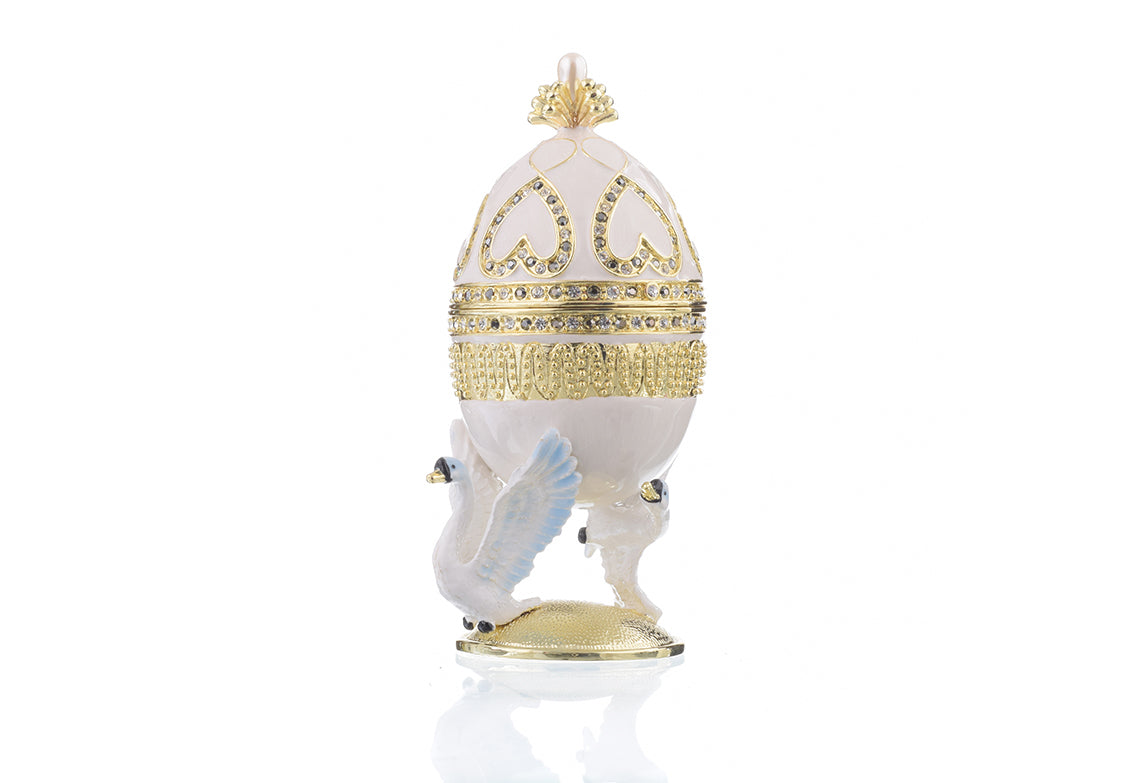 White Faberge Egg with Swans