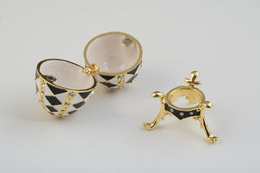 Black and White Faberge Egg with Gold Necklace Inside