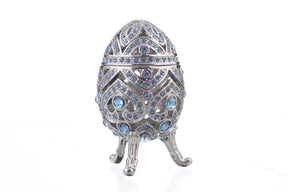 Silver Faberge Egg with Blue Crystals