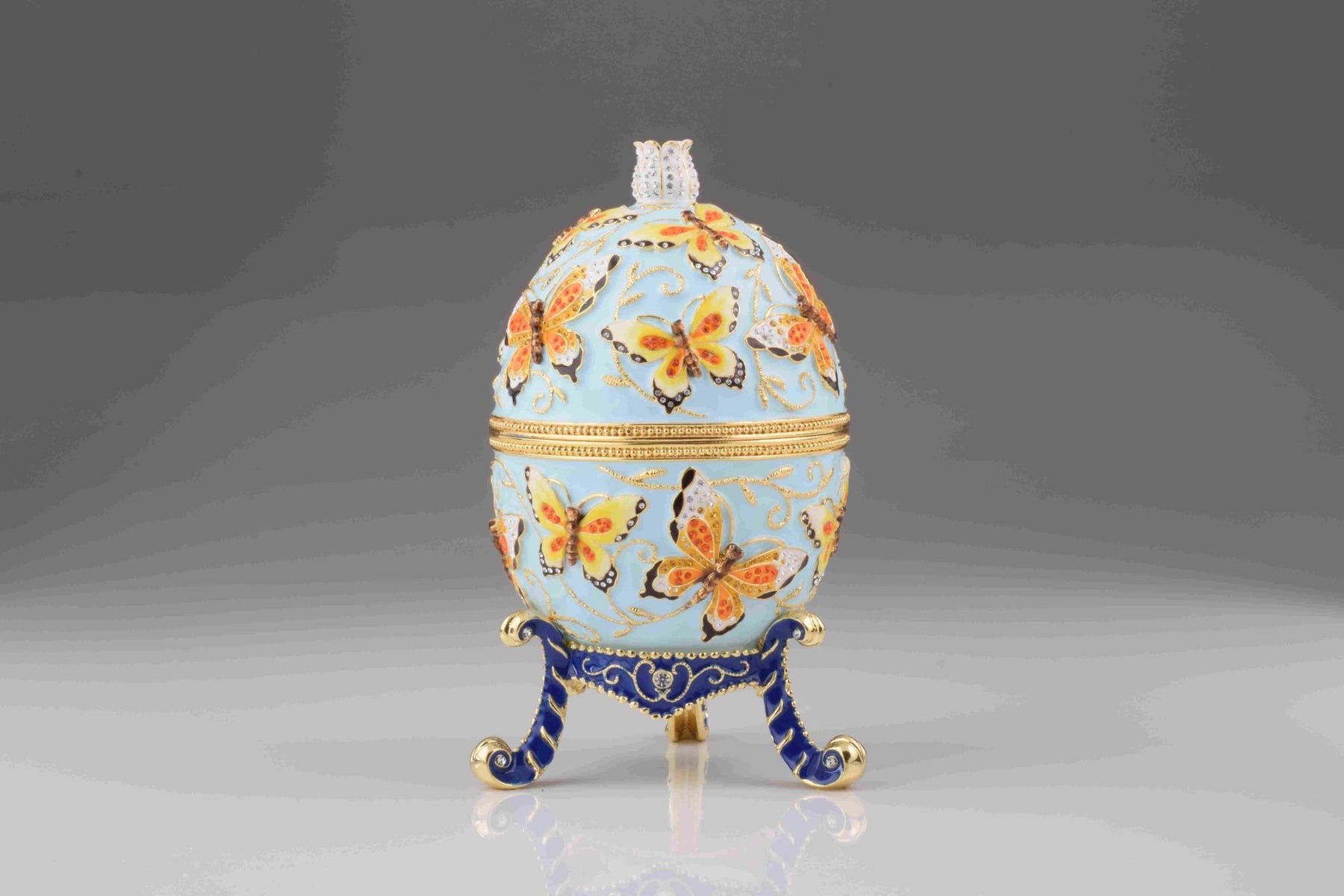 Blue Faberge Egg with Yellow Flowers