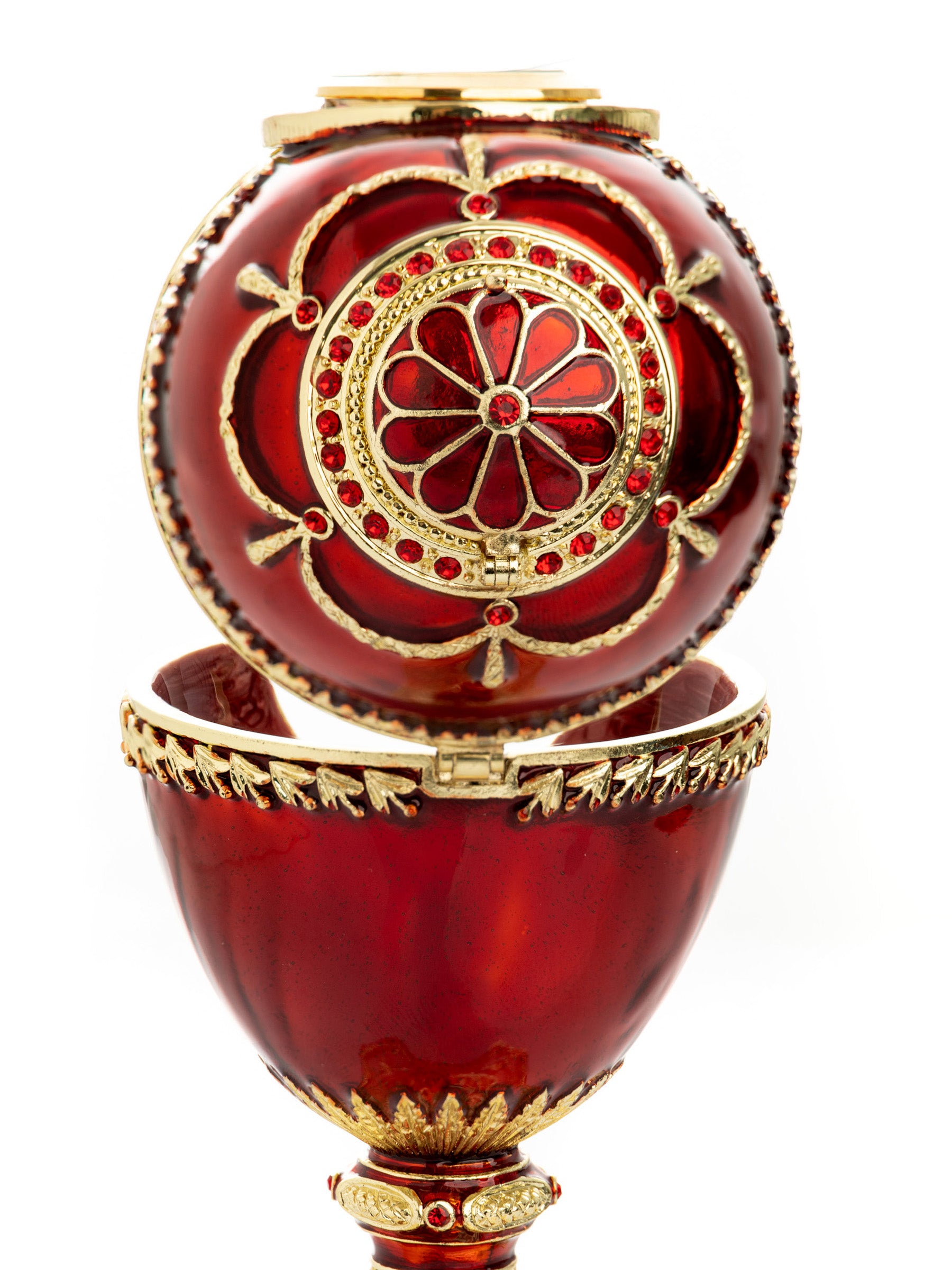 Red Faberge Egg with a Pearl and a Clock