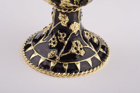 Black Faberge Egg with Silver Frog Surprise Inside Easter Egg Keren Kopal