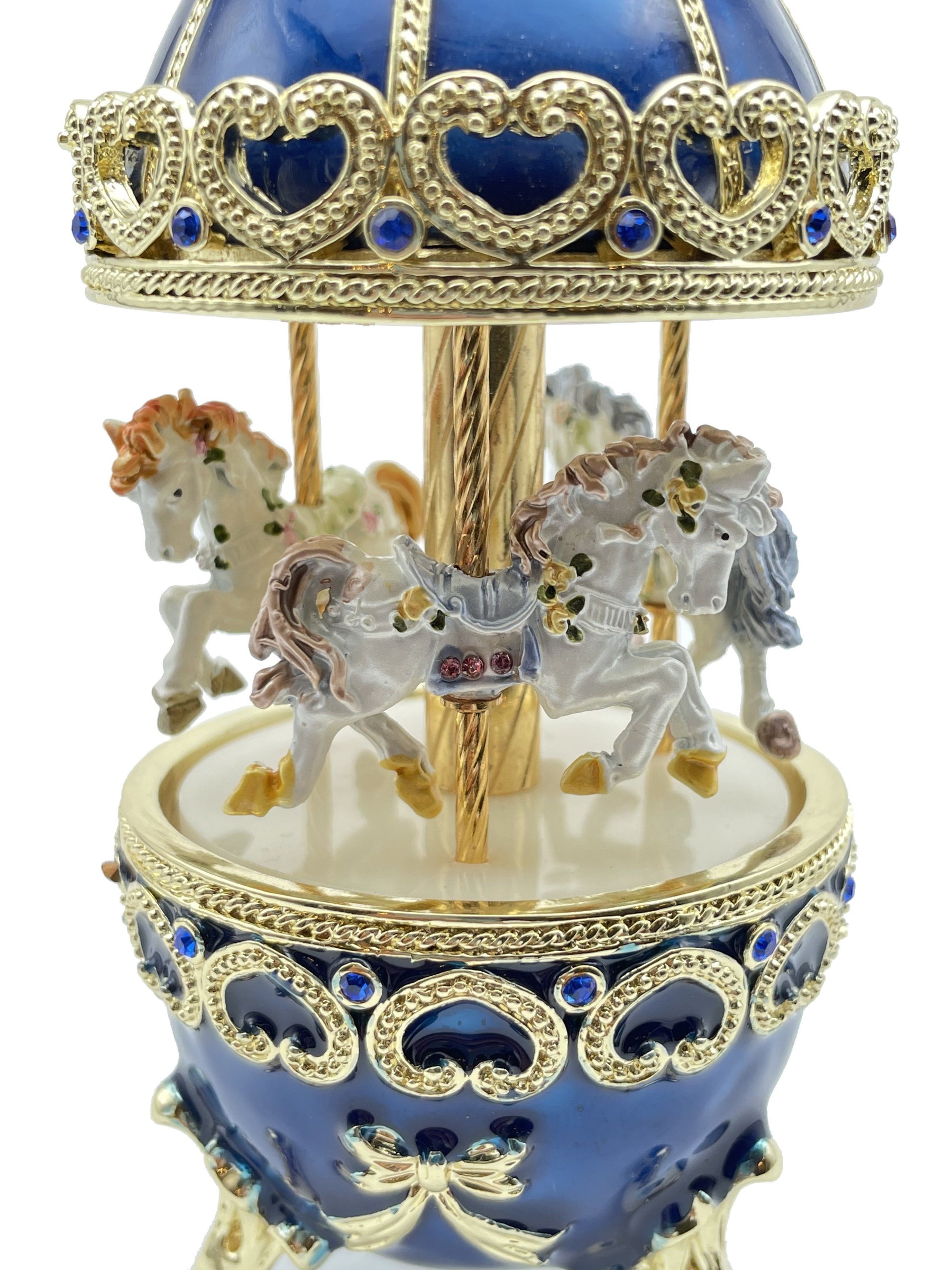 Blue Musical Carousel with Royal Horses Easter Egg Keren Kopal