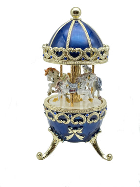 Blue Musical Carousel with Royal Horses Easter Egg Keren Kopal