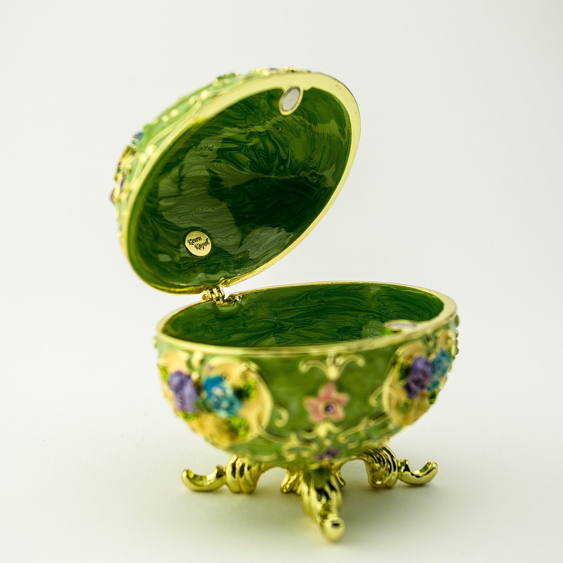 Green Faberge Egg with Flowers Easter Egg Keren Kopal