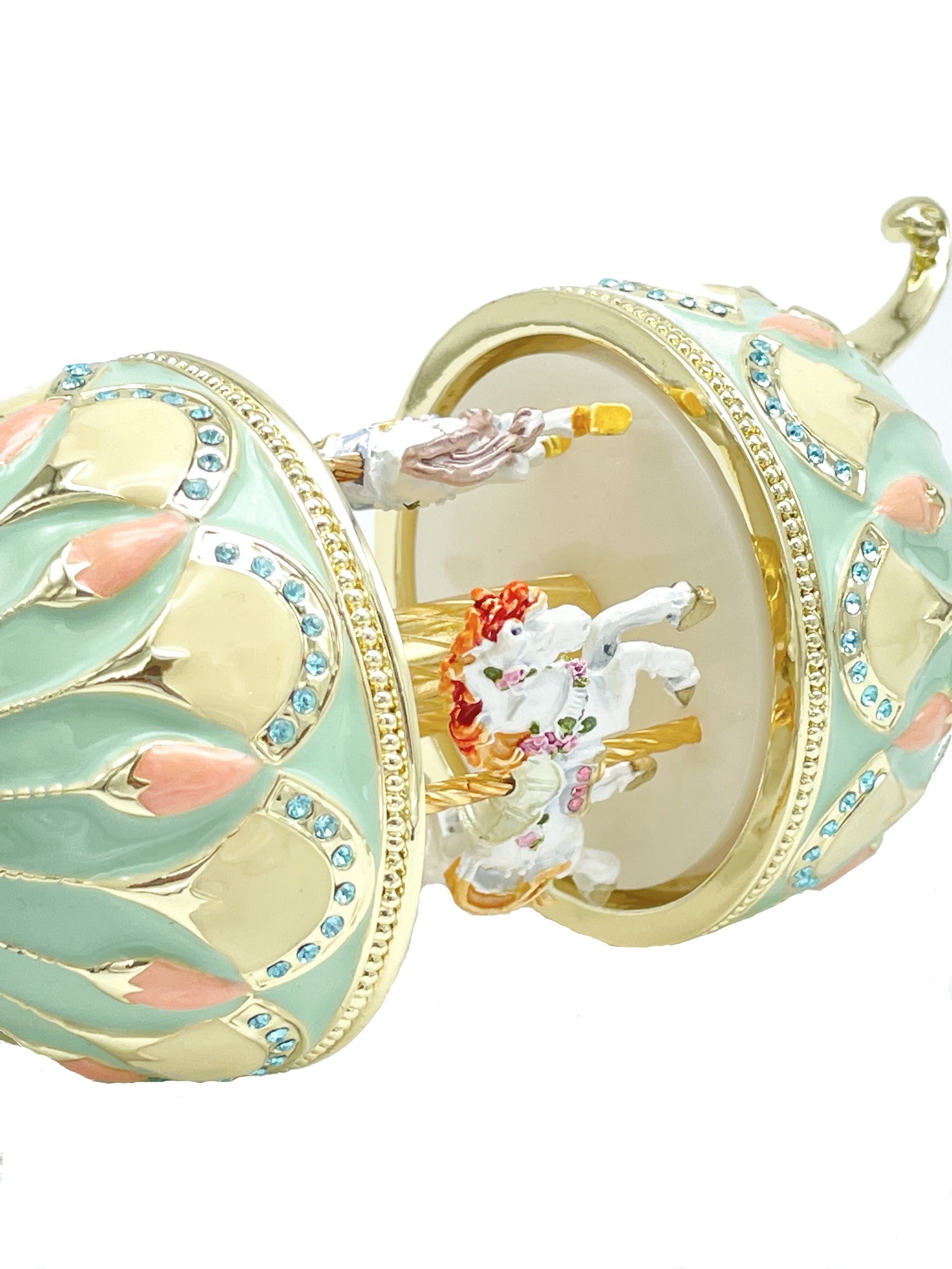 Green Musical Carousel with Royal Horses Easter Egg Keren Kopal