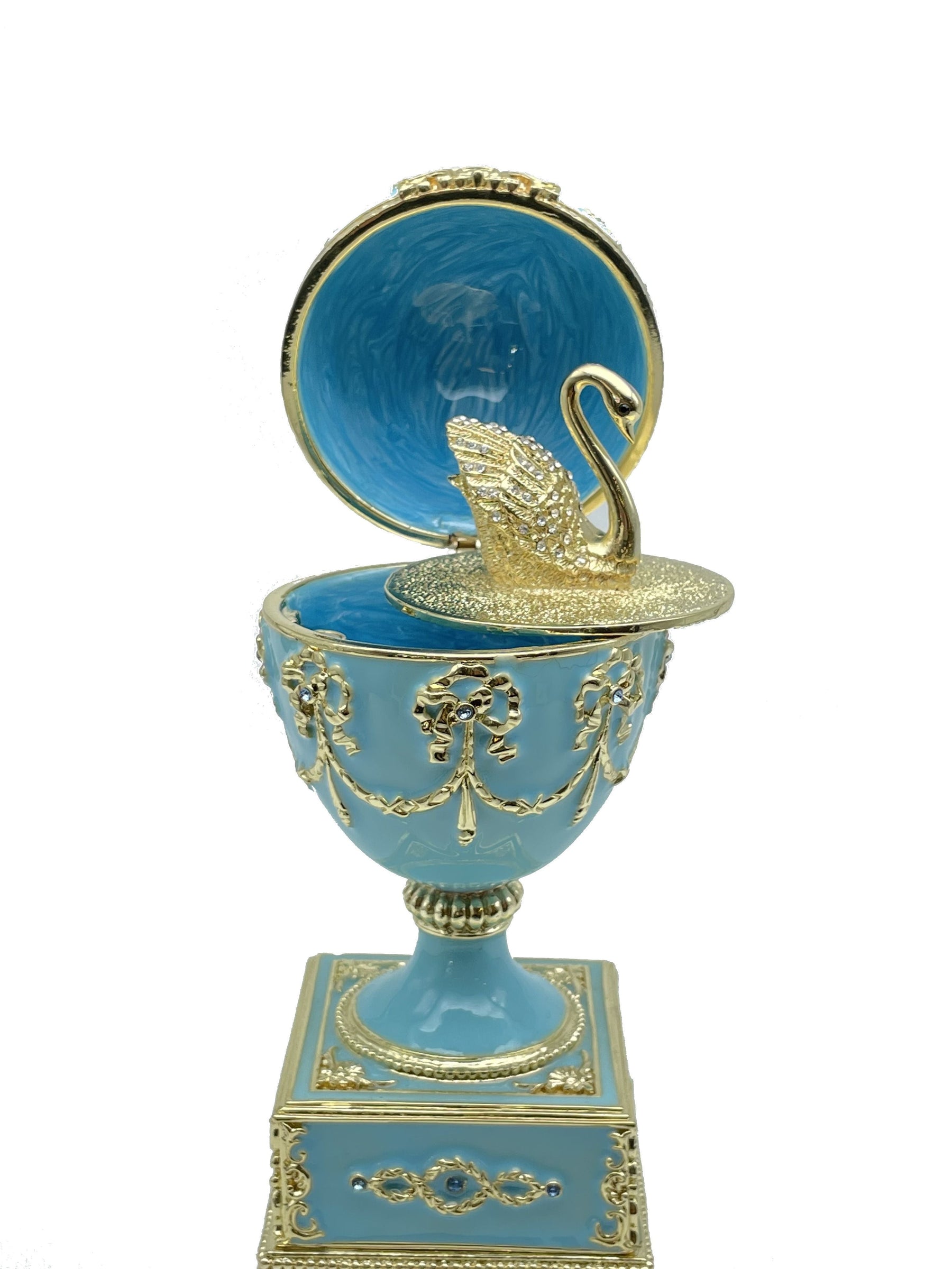 Turquoise Faberge Egg with Swan Inside Easter Egg Keren Kopal