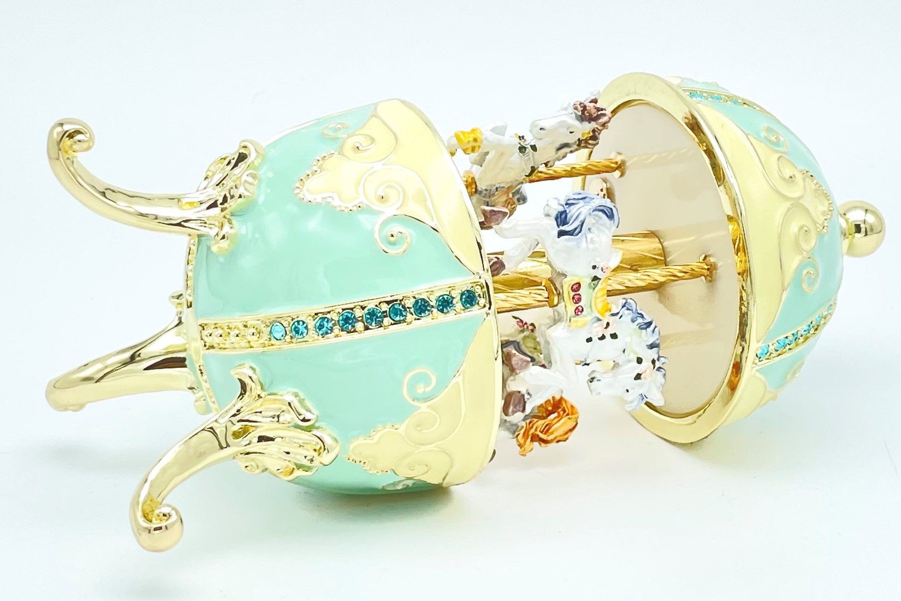 Turquoise Musical Carousel with Royal Horses Easter Egg Keren Kopal