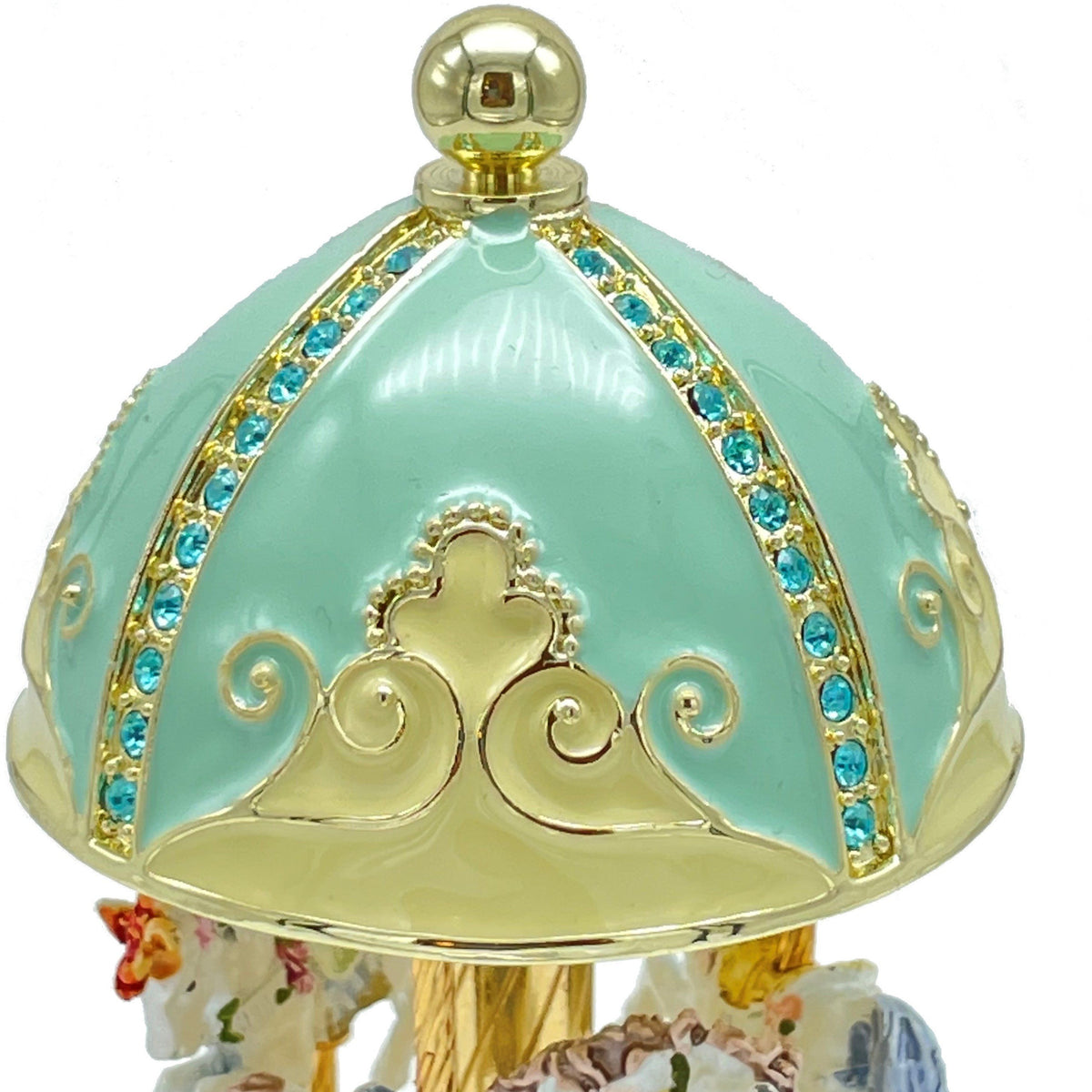 Turquoise Musical Carousel with Royal Horses Easter Egg Keren Kopal