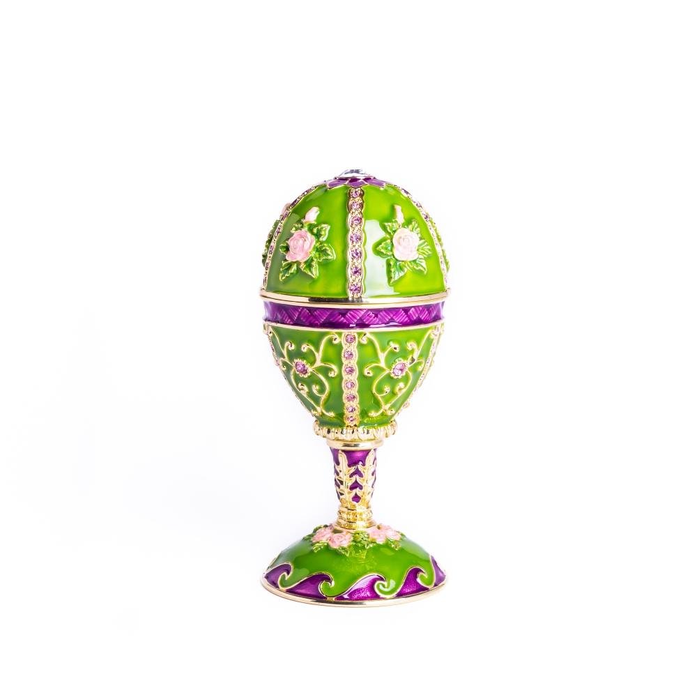 Green Faberge Egg Music Playing Decorated with Flowers Faberge Egg Keren Kopal