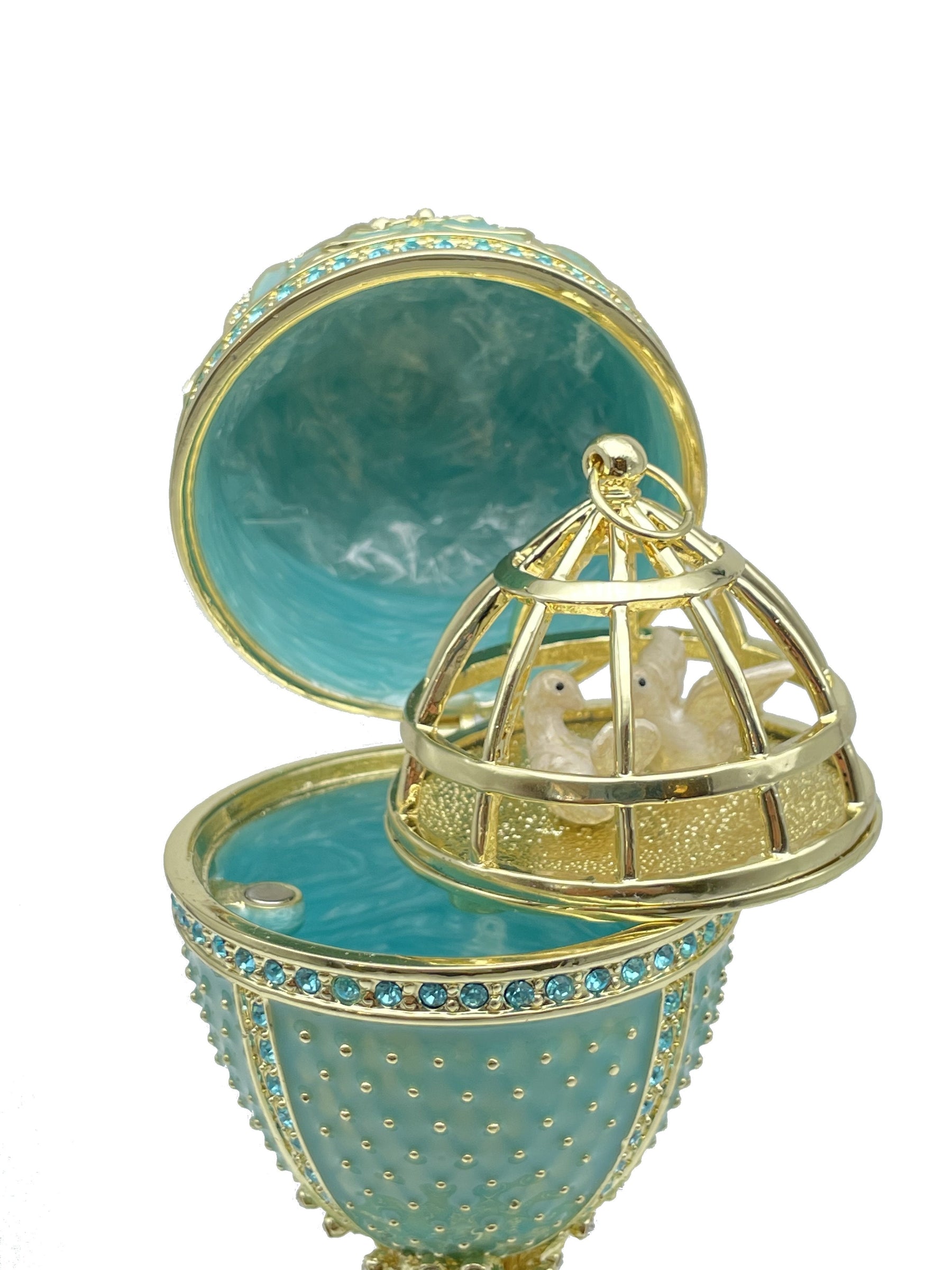 Green turquoise Faberge Egg with doves trinket box Faberge Egg Keren Kopal