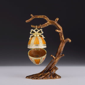 Orange Russian Egg Hanging of a Tree Branch Faberge Egg Keren Kopal