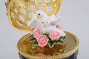 Golden Blue Faberge Egg with White Doves  Keren Kopal