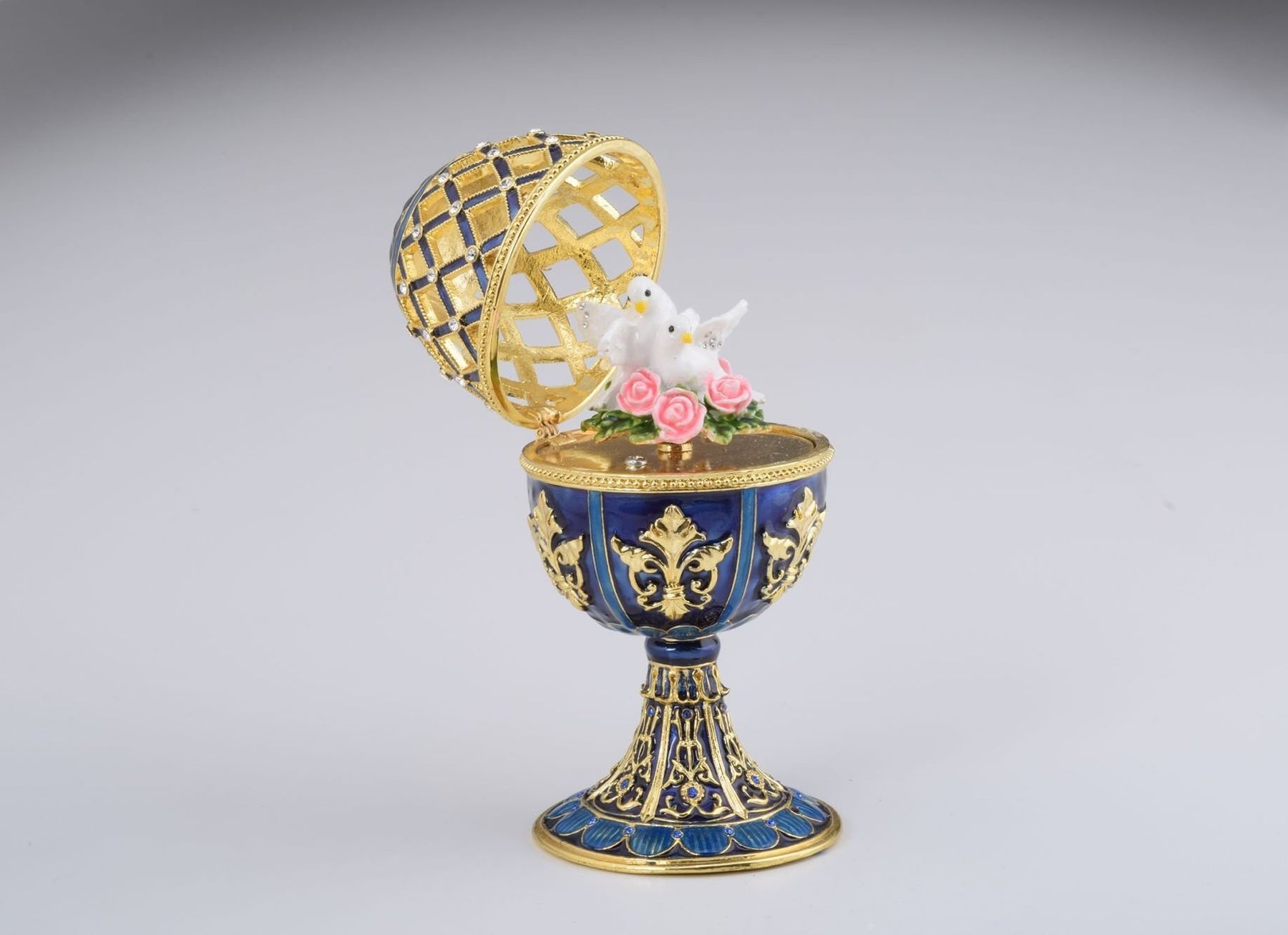 Golden Blue Faberge Egg with White Doves  Keren Kopal